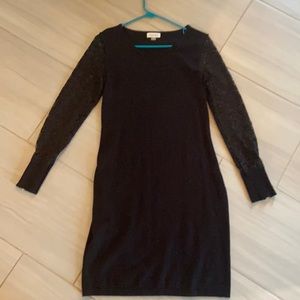 Black sweater dress with lace long sleeve